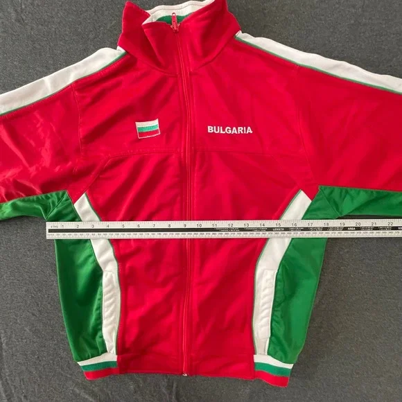 Vintage 90s Bulgaria Track Jacket Youth XL Red Green Spellout